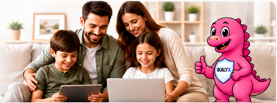 Family using digital devices with Ikalyx family protection technology